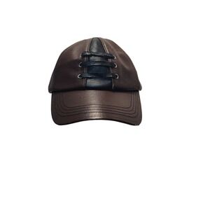 Fashion Style Baseball‎ Cap Mens OS Brown Good Lace Up Faux Leather Biker Hat